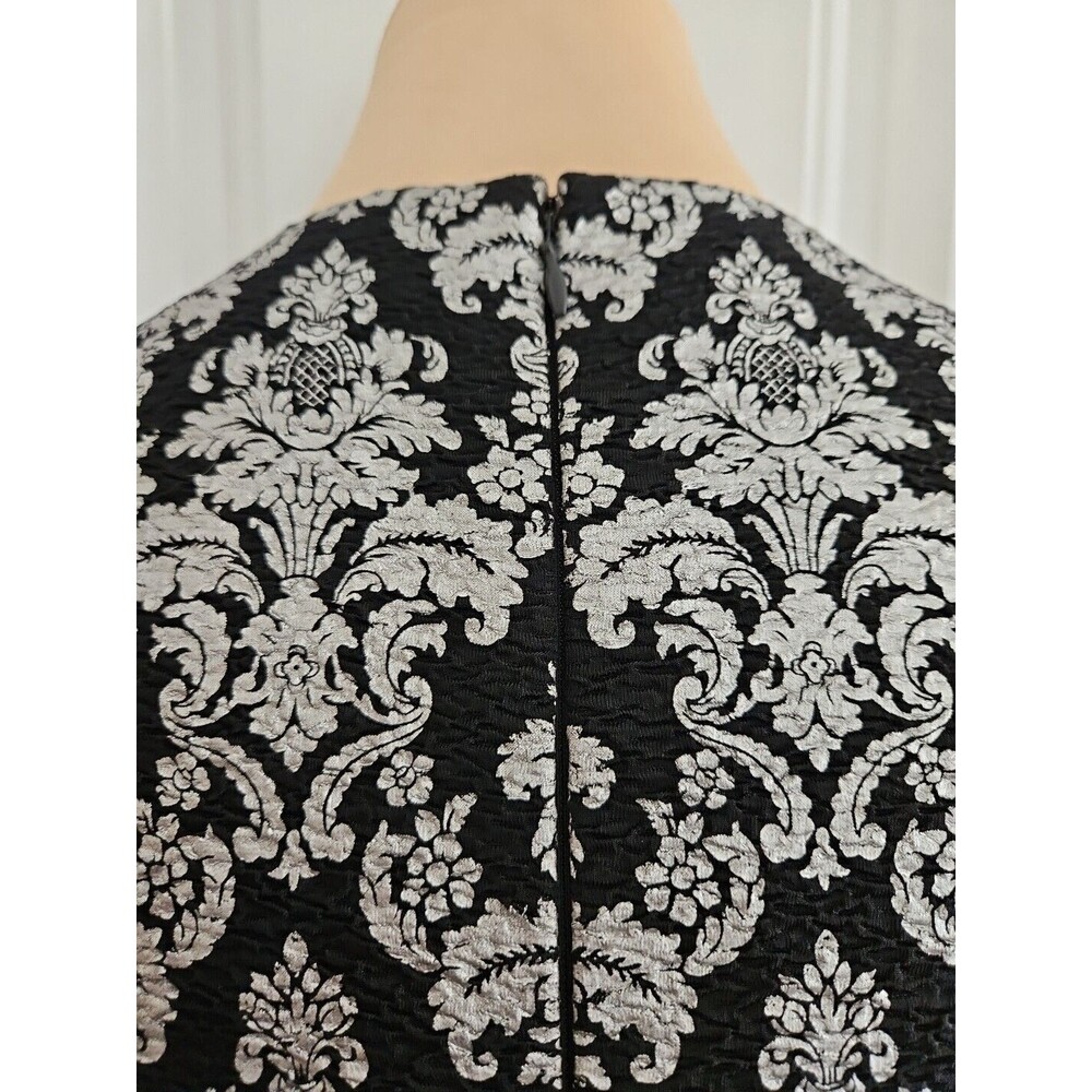 Antonio Melani Metallic Silver Black Filigree Sheath Dress SIZE 2 Long Sleeve - Picture 6 of 9